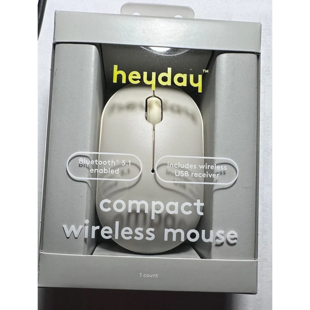 Heyday Compact Wireless Bluetooth 5.1 Mouse Warm Gray USB Receiver Included New